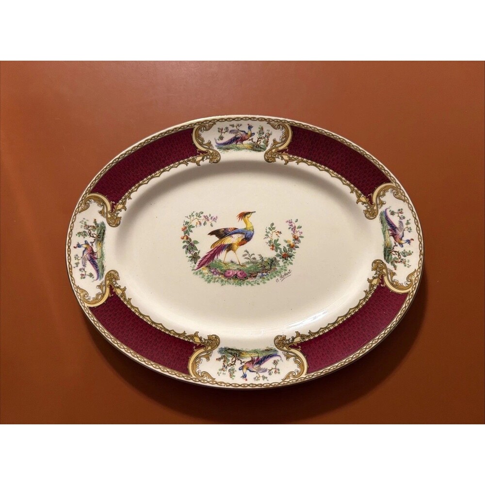 Myott Staffordshire Chelsea Bird Red Serving Dish  Rare Signed 11 1/2